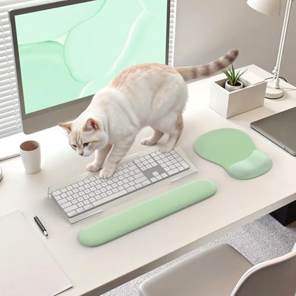 iCasso Keyboard Wrist Rest,Ergonomic Mouse Pad with Wrist Support,Acrylic Clear Keyboard Stand for Desktop,Non-Slip Mousepad Set for Office Home Gaming (Green) - color: Green