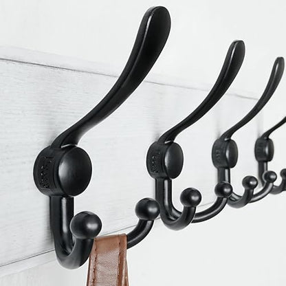 Dseap Coat Rack Wall Mounted - 5 Tri Hooks, Heavy Duty, Wooden Wall Coat Hanger Coat Hook for Clothes Hat Jacket Clothing, White & Black - color: White & Black, size: L=17.4"
