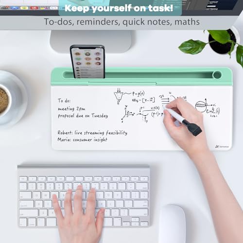 Varhomax Glass Desk Whiteboard with Storage, Desktop Dry Erase White Board to-do List Memo Keyboard Stand for Home Office and School Supplies (Green) - color: Green Base