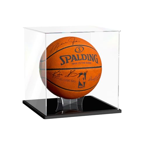 Basketball Display Case, Clear Acrylic Full Size Basketball Case Display, Assemble Soccer Ball Showcase, Sports Memorabilia Protector for Volleyball with Ball Stand - size: 11 x 11 x 11.4 inch