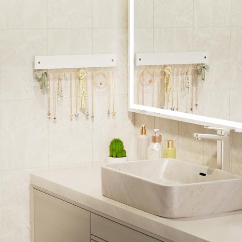 Lolalet Wooden Necklace Holder for Wall with 15 Hooks, Necklaces Hanger Easy Install Wall Mount Necklace Organizer, Jewelry Hangers for Chains, Bracelets, Earrings -Goldwhite - color: Goldwhite