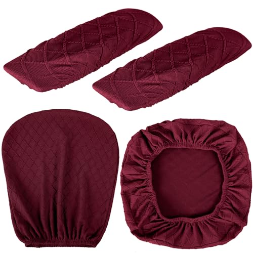 Tallew 4 Pcs Office Chair Covers Set Computer Universal Protective Stretchable Chair Seat Covers Desk Armrest Slipcovers Pads Office Cushion Backrest for Rotating(Wine Red) - color: Wine Red