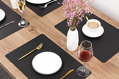 Wipeable Placemats Leather Table Mats Waterproof Heat-Resistant Easy to Clean for Dining Table Set Kitchen Table (2, Black) - color: Black, size: set of 2