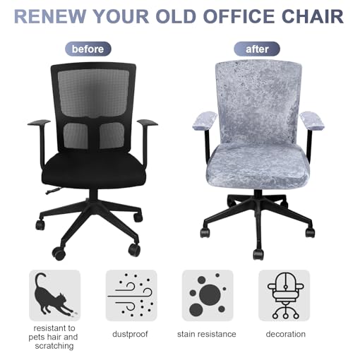 Tallew 4 Pcs Office Chair Covers Set Computer Universal Protective Stretchable Chair Seat Covers Desk Armrest Slipcovers Pads Office Cushion Backrest for Rotating(Grey) - color: Grey