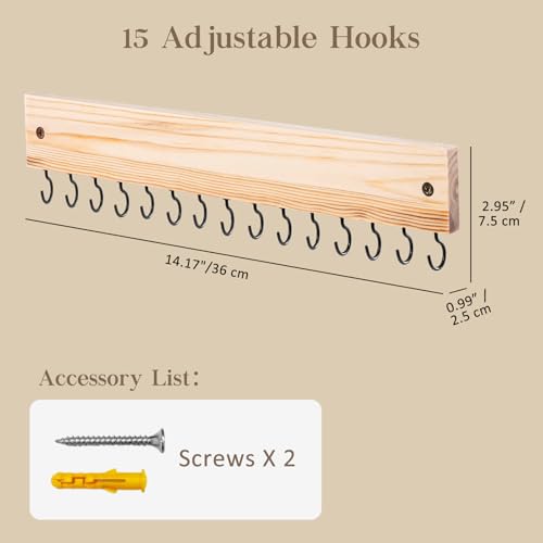 Lolalet Wooden Necklace Holder for Wall with 15 Hooks, Necklaces Hanger Easy Install Wall Mount Necklace Organizer, Jewelry Hangers for Chains, Bracelets, Earrings -Nature - color: Nature