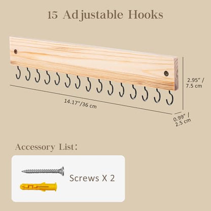 Lolalet Wooden Necklace Holder for Wall with 15 Hooks, Necklaces Hanger Easy Install Wall Mount Necklace Organizer, Jewelry Hangers for Chains, Bracelets, Earrings -Nature - color: Nature