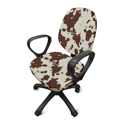 Brown Cowhide Office Chair Covers 2 Piece Stretchable Office Chair Seat Cover Universal Desk Rotating Chair,Computer Chair Washable Chair Cover Decorative for Women - color: Brown Cowhide