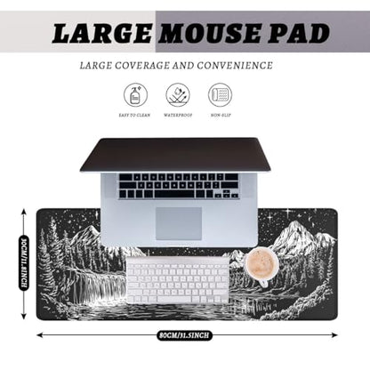 Moon Night Gaming Mouse Pad Dark Mountain Landscape Large Gaming Mouse Mat with Stitched Edges,Non-Slip Waterproof Rubber Base Office Computer Keyboard Laptop 31.5"x11.8" - color: Moon Night, size: 31.5L x 11.8W inches