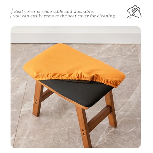 Kitsanery Foot Stool,Ottoman,Bamboo Small Sofa Foot Rest Under Desk,Extra Seating for Living Room, Bedroom and Kitchen(Brown Stool Legs - Orange Surface) - color: Brown Stool Legs - Orange Surface