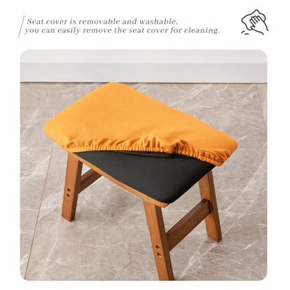 Kitsanery Foot Stool,Ottoman,Bamboo Small Sofa Foot Rest Under Desk,Extra Seating for Living Room, Bedroom and Kitchen(Brown Stool Legs - Orange Surface) - color: Brown Stool Legs - Orange Surface