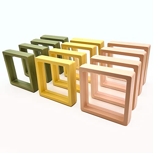 12PCS 3D Floating Frame Display Stand, Jewelry Box, Gift Box, Ornament Organizer, Small Travel Jewelry Box, PE Film Anti-Oxidation, Suspended Display Box Stackable (3.54 * 3.54，Type 2) - color: 3.54*3.54，Type 2