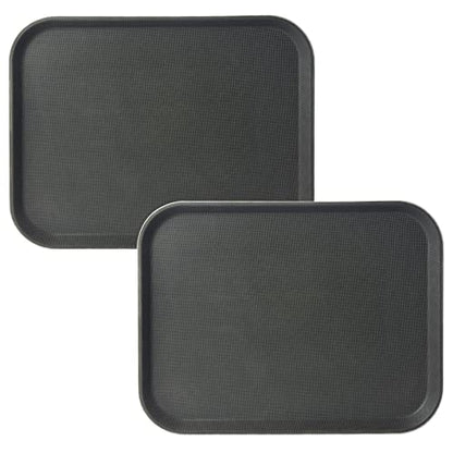 CURTA 2-Pack Restaurant Grade Non-Slip Tray, NSF, 18 Inch x 14 Inch, Plastic Rubber Lined Anti-Skid Rectangular Serving Tray, Black - color: Black-rectangular, size: 14 Inch x 18 Inch