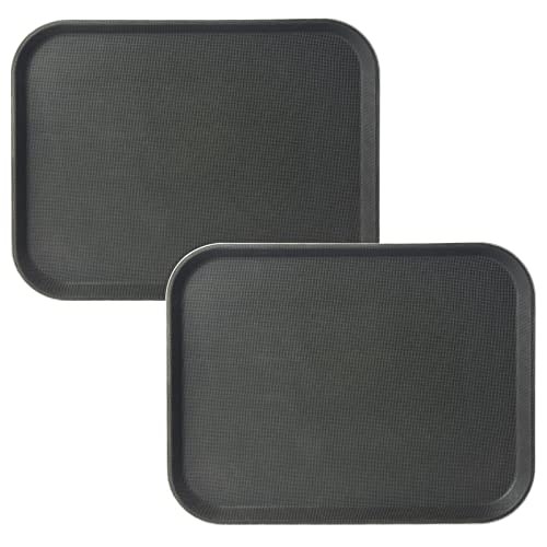 CURTA 2-Pack Restaurant Grade Non-Slip Tray, NSF, 18 Inch x 14 Inch, Plastic Rubber Lined Anti-Skid Rectangular Serving Tray, Black - color: Black-rectangular, size: 14 Inch x 18 Inch