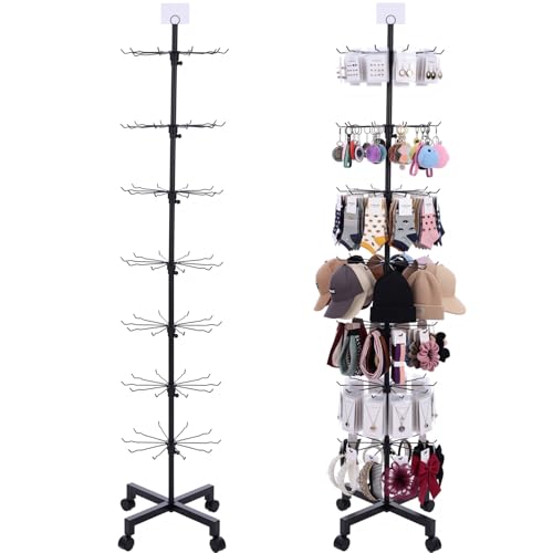 Ripeng 1 Pcs 7-Tier Rotating Retail Display Stand Display Rack for Earring Keychains Jewelry Vendor Events and Stores Movable Adjustable Shop Spinner Black Ornament Holder - color: Black, size: 7 Tier