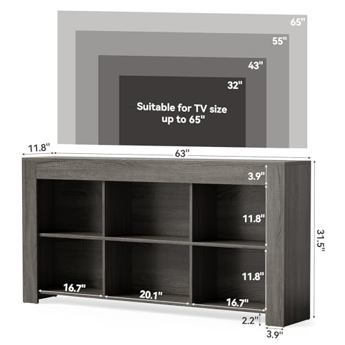 LITTLE TREE TV Stand with Storage, 63-Inch Entertainment Center with Shelves, Modern Media Console for Television up to 65" for Living Room, Bedroom, Grey + Black - color: Grey + Black