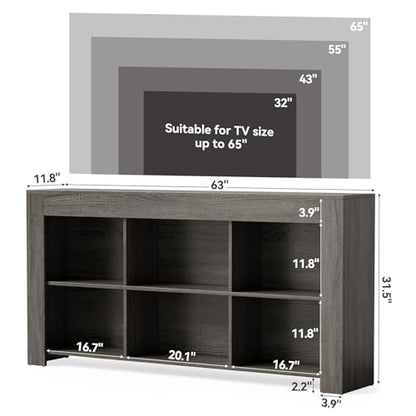 LITTLE TREE TV Stand with Storage, 63-Inch Entertainment Center with Shelves, Modern Media Console for Television up to 65" for Living Room, Bedroom, Grey + Black - color: Grey + Black
