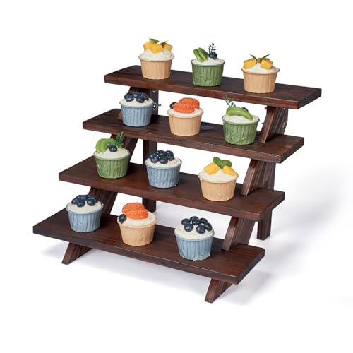 DAOYOUSKY Wooden Rustic Cupcake Stand for 24 Cupcakes, Stepped Wood Display Stand for Weddings, Tiered Party Table Display Riser for Food , Dessert, Cookie, Decor, Craft Show, Brown - color: Brown - 1Pcs