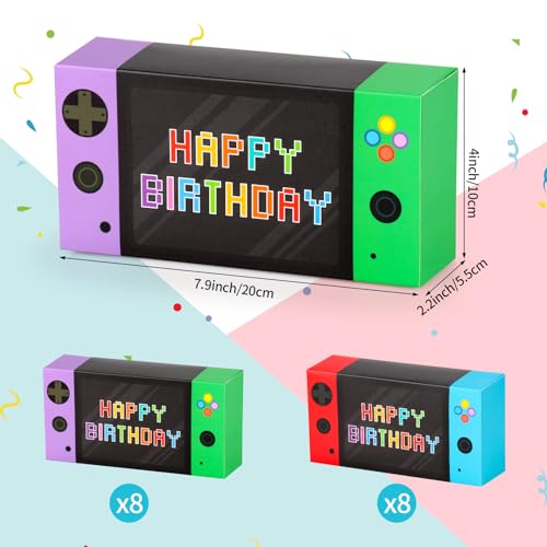 Adecortalk Video Game Party Favor Boxes 16 Pcs Gamer On Theme Gifts Boxes Happy Birthday Party Favor Boxes for Boys Kid Video Game Birthday Goodie Candy Treat Bags Gamer Party Decorations
