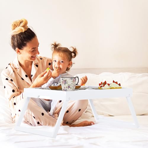 Bamboo Bed Tray Table with Foldable Legs, Breakfast in Bed Tray for Eating, Kitchen Serving Trays, Folding Table for Sofa, Beds, Eating, Working, Used As Laptop Desk Snack Trays, Large White - color: White, size: Large