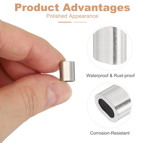 uxcell 1/8"(2.5mm) Wire Rope Stop Sleeve, 304 Stainless Steel Cable Wire Rope Crimping Loops Sleeve Ferrules for Cable Ferrule, Silver 20Pcs - size: 1/8"(2.5mm)