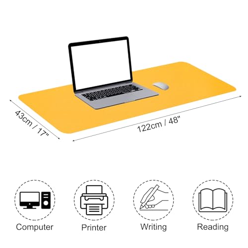 PATIKIL 48" x 17" Non-Slip Waterproof PU Leather Desk Pad Dual-Sided for Office & Home (Yellow) - color: Yellow, size: 48"x17"