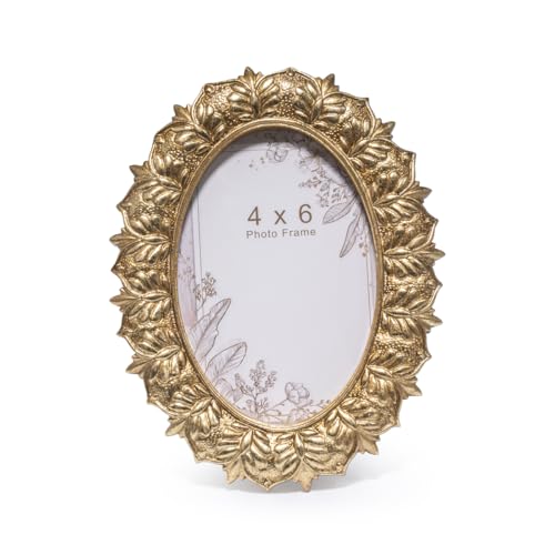ZAWUU Gold Vintage Oval Picture Frame, Mini 4x6 Ornate Baroque Cherub Angel Photo Frame for Tabletop Decor, Antique Carved Frame with Shatterproof Acrylic Cover for Vanity, Desk - color: Color1