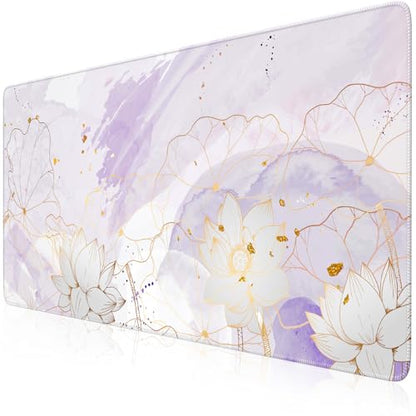 iCasso Desk Cover Mat, Extra Large Lotus Mouse Pad, Desk Pad Mat,Office Matt for Desktop Protector, Anti-Slip XXL Big Mousepad with Stitched Edges for Laptop Computer Keyboard(Purple Lotus Leaf) - color: Purple Lotus Leaf