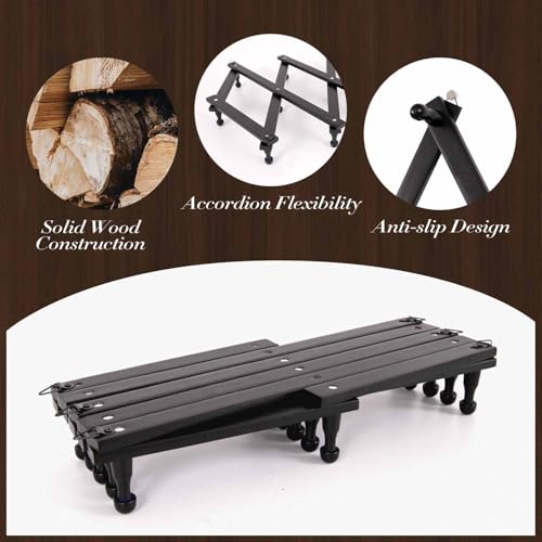 SCUNDA Accordion Wall Hanger with 16 Hooks, Wooden Wall Expandable Coat Rack for Coat, Hats, Baseball Caps, Coffee Mug, Jewelry(Black) - color: Black, size: 16 Hooks