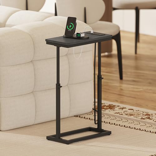 TUTOTAK End Table with Charging Station, Side Table, Tall Couch Table, Sofa Table, Living Room, Bedroom,Black TB01BK084 - color: Black, size: 1 Pack, style: With Plug