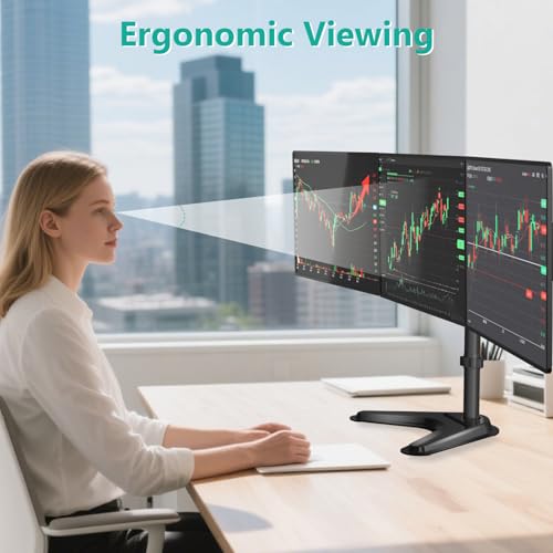 WALI Free Standing Triple Monitor Mount, Heavy Duty Triple Monitors Stand for 13-27 inch Screens, Adjustable 3 Monitor Arm Desk Mount with Swivel, Tilt, Rotation, Grommet Base (MF003N), Black - size: Triple, style: Steel Free Stand
