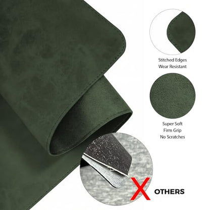 XXLarge Gaming Desk Pad with Stitched Edges - Waterproof Writing Pad Leather Mouse Mat, Non-Slip Base Desk Mat for Office/Home 47"x17" XXL Dark Green - color: Dark Green, size: 47" x 17"