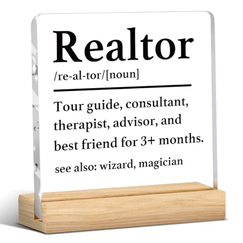 Realtor Gifts, Funny Realtor Gifts for Women, Real Estate Agent Gift, Realtors Office Desk Decor for Women, Realtor Definition Acrylic Sign Office Bedroom Shelf Table Decor 4x4 Inch - color: Realtor Definition