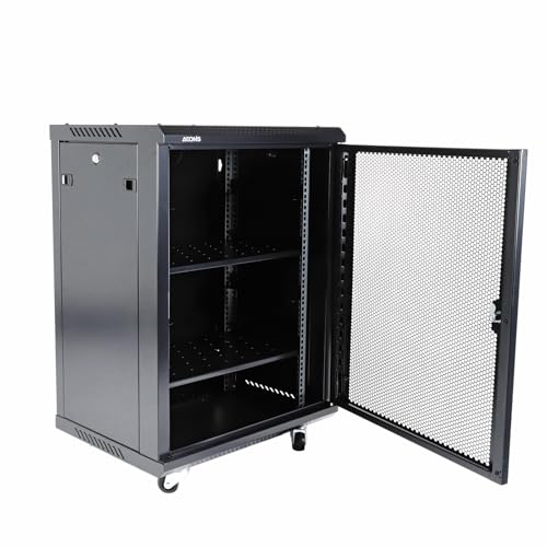 AEONS 15U 19-Inch Professional Wall Mount Network Server Cabinet Enclosure 24” Deep Computer Electronics Data Equipment Rack Vented Door Mid-Depth Black - style: 15U-24"D [Vented]