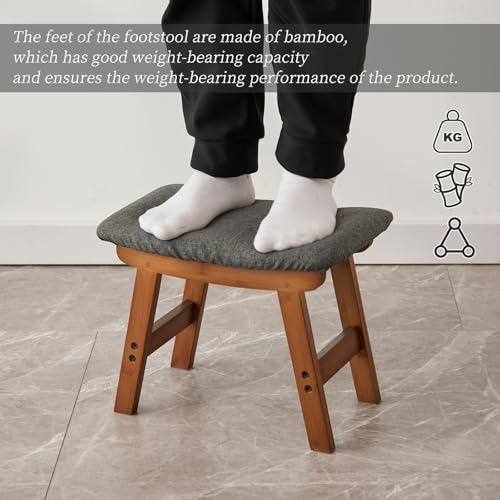 Kitsanery Foot Stool,Ottoman,Bamboo Small Sofa Foot Rest Under Desk,Extra Seating for Living Room, Bedroom and Kitchen (Brown Stool Legs - Gray Surface) - color: Brown Stool Legs - Gray Surface