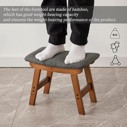 Kitsanery Foot Stool,Ottoman,Bamboo Small Sofa Foot Rest Under Desk,Extra Seating for Living Room, Bedroom and Kitchen (Brown Stool Legs - Gray Surface) - color: Brown Stool Legs - Gray Surface