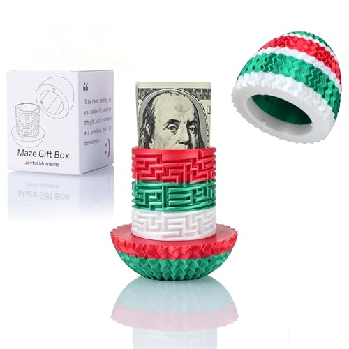 Maze Puzzle Box for Cash Gift, Money Holder Gift Box | Maze puzzle, hidden cash compartment, money gift, birthday anniversary, brain teaser, surprise holder gift for teens & adults - color: Christmas Color