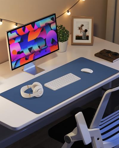 Leather Desk Pad Protector, Large Mouse Mat, Non-Slip Waterproof PU Leather Blotter, Office and Home Cover (Grey Blue, 36" x 17") - color: Grey Blue, size: 36" x 17"