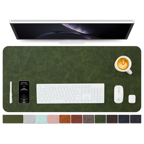 Distressed Leather Desk Mat - Non-Slip PU Desk Pad for Office and Home - Desk Organization and Accessories - Ideal for Large Mouse Pad and Desk Mats on Top of Desks(Forest Green,36"x 17") - color: Forest Green, size: 36" x 17"