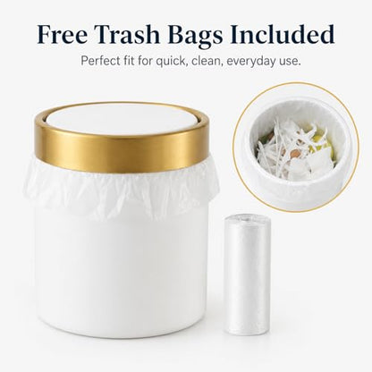 Mini Trash Can with Lid, Metal Small Tiny Mini Trash Bin Can, Mini Countertop Trash Cans for Desk Car Office Kitchen, Swing Top Trash Bin 1.5 L/0.40 Gal (White) - color: White