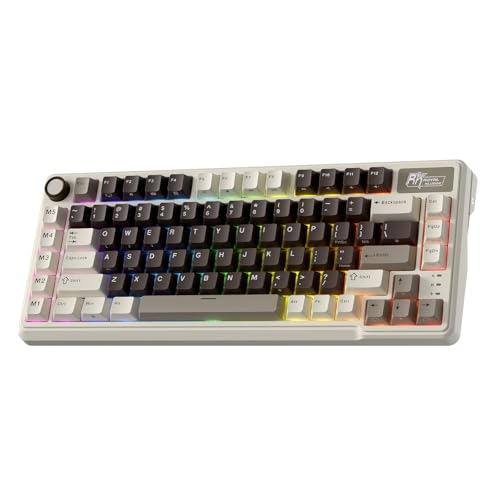 RK ROYAL KLUDGE L75 Gasket Mount Mechanical Keyboard w/Knob/Macro Keys & Touchable Nameplate, Tri-Mode 75% TKL Wireless Keyboard BT/2.4G/USB-C, Hot Swappable, Pro Software, Massive 8000mAh Battery - color: Mocha Gray, size: Linear Cream Switch