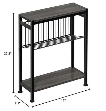 End Table for Small Space, 3-Tier Narrow Side Table with Magazine Holder,Slim Nightstand, Skinny Snack Couch Table in Living Room, Bedroom Study and Balcony (Grey) - color: Grey