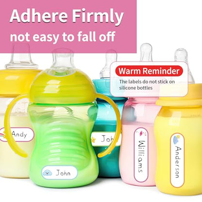 480 Pcs Labels for Kids Stuff Daycare, Waterproof Baby Name Label, Washable Bottle Labels, Reusable Self-Adhesive Tag Stickers for School Essentials, Self-Laminating Write-on (Weather) - style: Weather