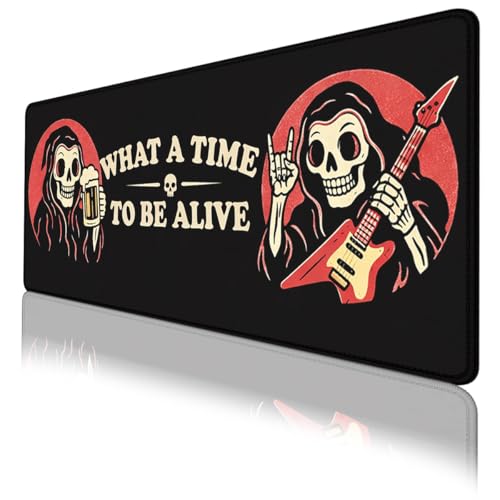 Funny Skeleton Gaming Mouse Pad Rock Music Vintage Quote Large Desk Mat Waterproof Stitched Edges Rubber Base Non-Slip Deskmap Computer Keyboard Mat Office Computer Keyboard Laptop 31.5"x11.8" - color: Funny Skeleton