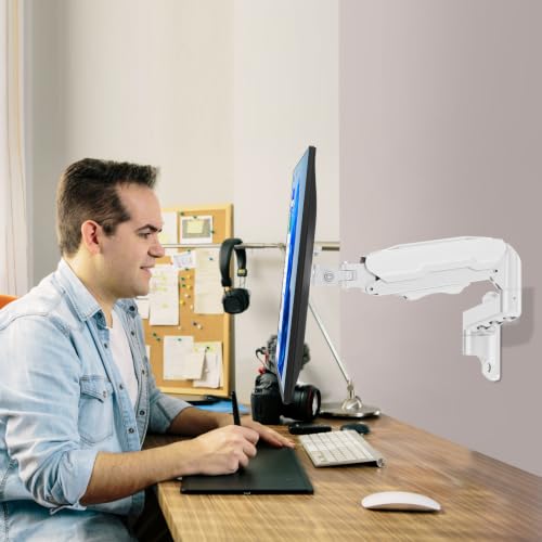 MOUNT PRO Single Monitor Wall Mount for 13 to 32 Inch Computer Screens, Height Adjustable Wall Mount Monitor Arm Holds Up to 19.8lbs, Full Motion Wall Bracket, VESA Mount 75x75, 100x100, White - color: White, size: Single