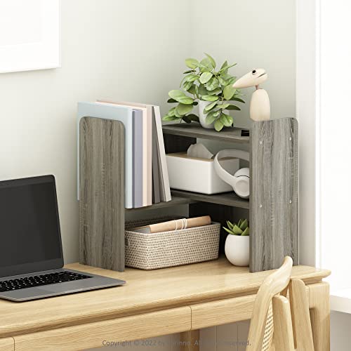 Furinno CLASSIC Desk Organizers and Hutch, Open Shelf Expandable Office Organization, Adjustable Desk Top Display Book Shelf, for Paper, Office Supplies, French Oak - color: French Oak, size: 23.7-Inch