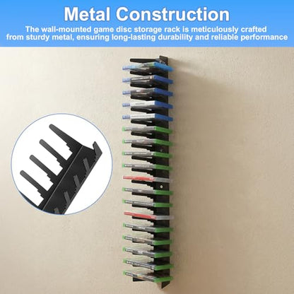 Video Game Storage Wall Mount, 4 Pack Heavy-Duty Metal Game Case Holder - Holds Up to 76 Disc Boxes, Wall Mounted Media Storage Shelves Compatible for PS, Xbx, DVD, Switch Game Organize Display