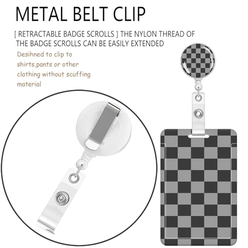 ID Badge Holder with Lanyard Fashionable ID Card Holders with Retractable Lanyards Soft Fiber Metal Clip Sturdy Buckle for Key Wallet Work Nurse Teacher (Cute Grey Checkerboard) - color: Cute Grey Checkerboard