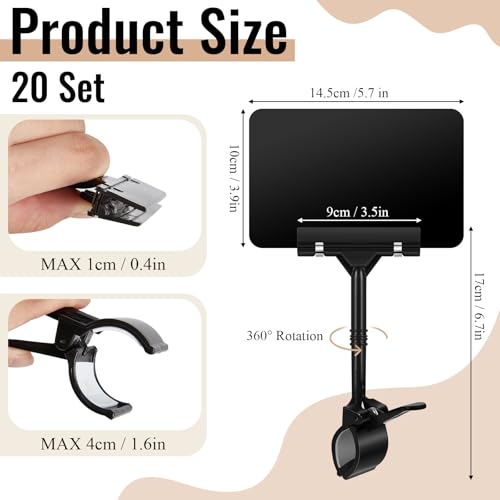 20 Set Mini Plastic Chalkboard Sign with Clip Double Head Rotating Display Price Tag Bulk Erasable Merchandise Sign Clip Holder for Business Retail Food Clothing Vendor Shelf Basket Display (Black)