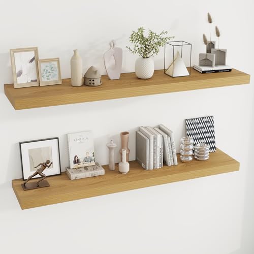 Dreamland 55 Inches Floating Shelves for Wall, 9.8" Deep Long Floating Shelves Set of 2, Large Display & Storage Shelf, Wall Shelf for Bathroom Bedroom Living Room Kitchen Office, Oak - color: Oak, size: 55"W x 10"D, Set of 2