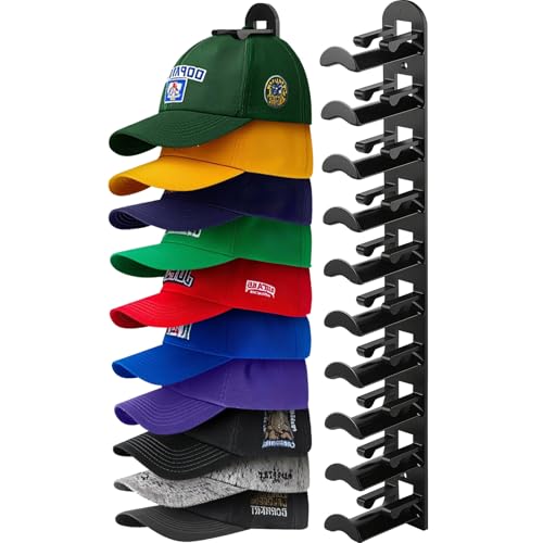 Hat Organizer for Baseball Caps, Hat Rack for Wall Closet Door Hold up to 10 Hats,Hat Holder with Adhesive and 4 Screws, Hat Hanger Cap Holder Hat Hangers for Wall Closet Door Bedroom(1pc,B-Black) - color: 1pc,B-Black